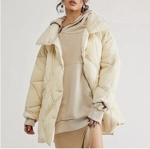 Free People We The Free Never Say Never Cream Quilted Puffer Jacket Oversized